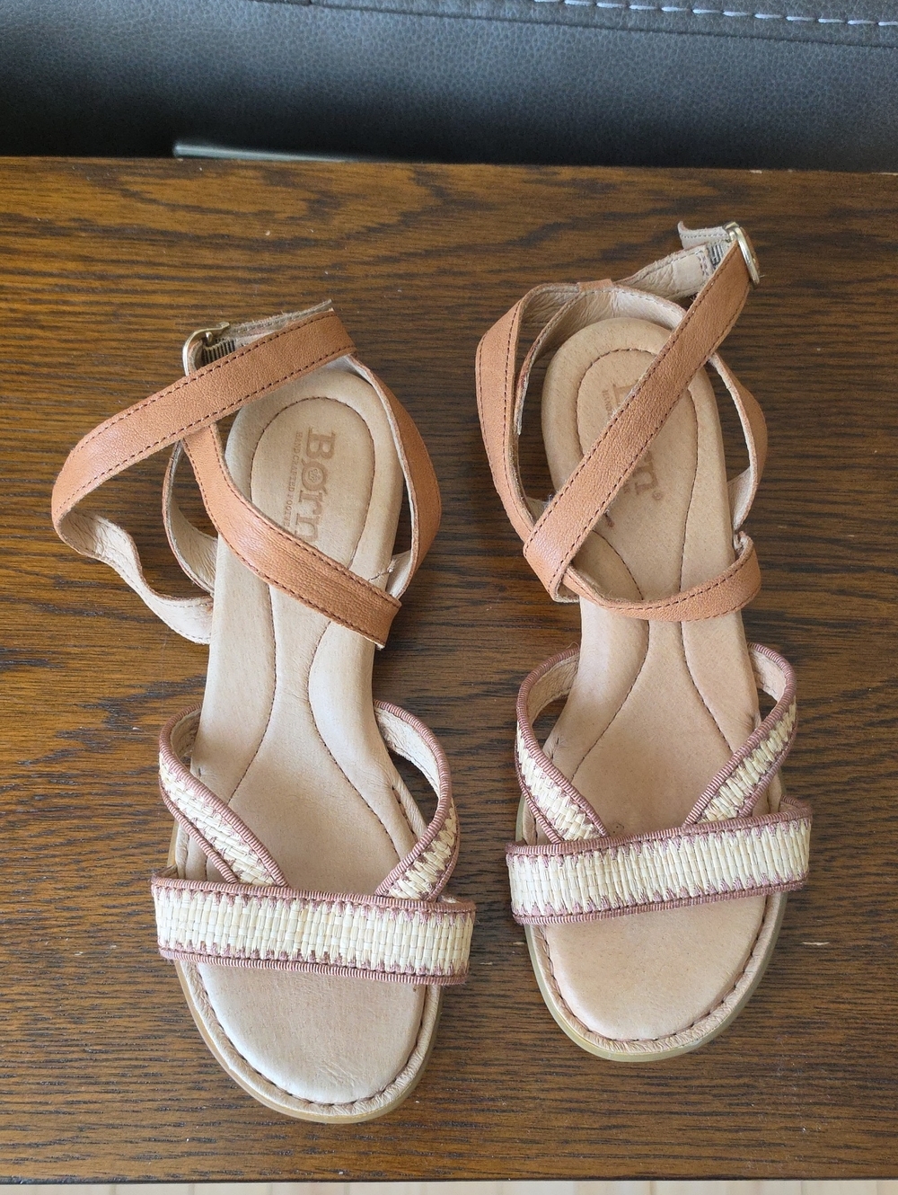 Born Tan Braided Strap Sandals with Cream Accent - Kids